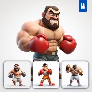 Midjourney Boxer Strength Cartoon 3D