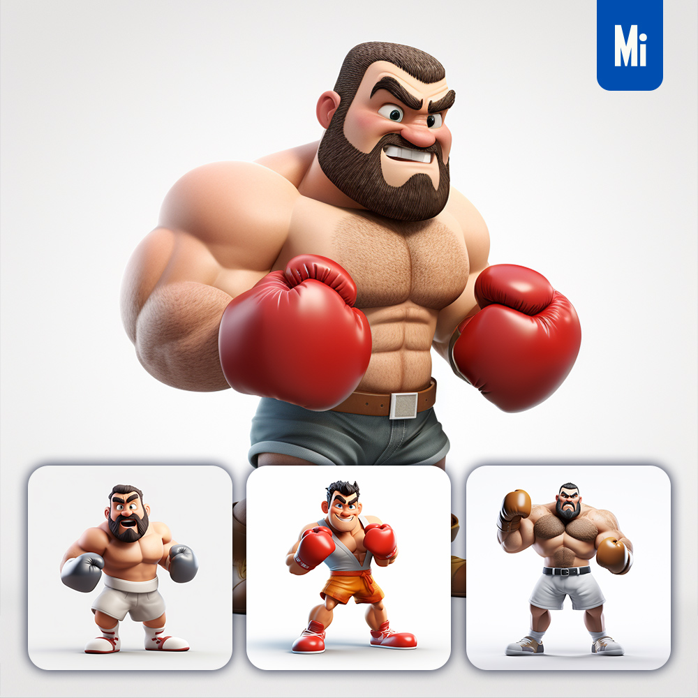 Midjourney Boxer Strength Cartoon 3D