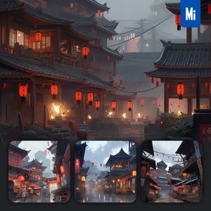 Midjourney Chinese Building Ethnic Village Street Palace