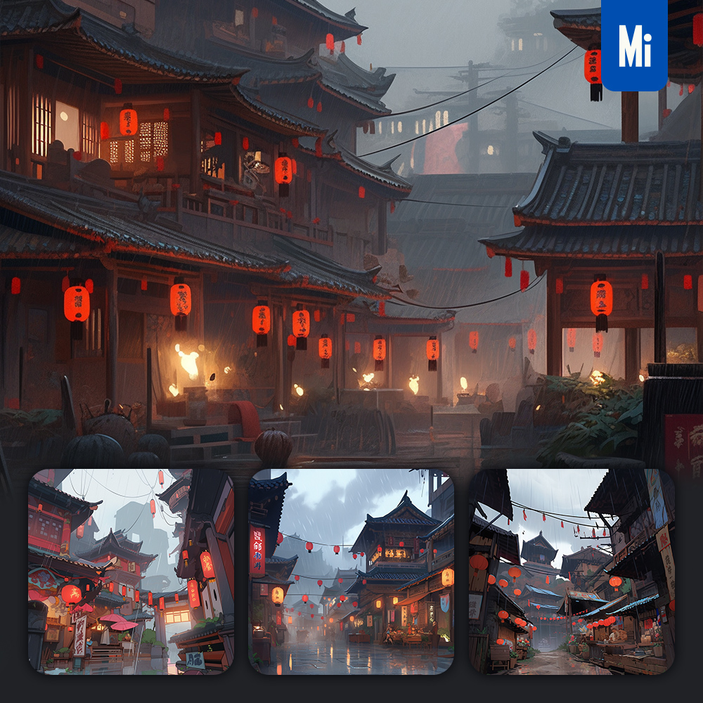 Midjourney Chinese Building Ethnic Village Street Palace