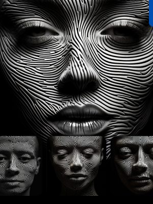 Midjourney Face Pattern Line Black and White