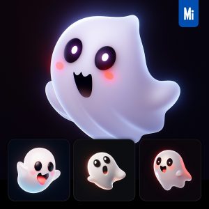 Midjourney Ghost Cute Cartoon 3D Icon