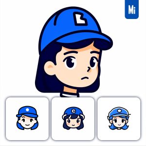 Midjourney Girl Cute Line Cartoon Cap