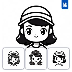Midjourney Girl Cute Little Line Cartoon