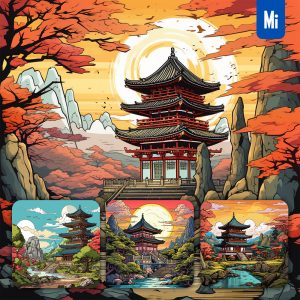 Midjourney Landscape Ancient Temple Japan Illustration