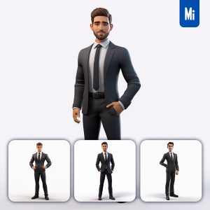 Midjourney Man Male Suit Business Black Cartoon 3D