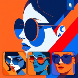 Midjourney Woman Face Sunglass Illustration Orange Blue