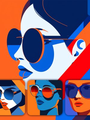 Midjourney Woman Face Sunglass Illustration Orange Blue