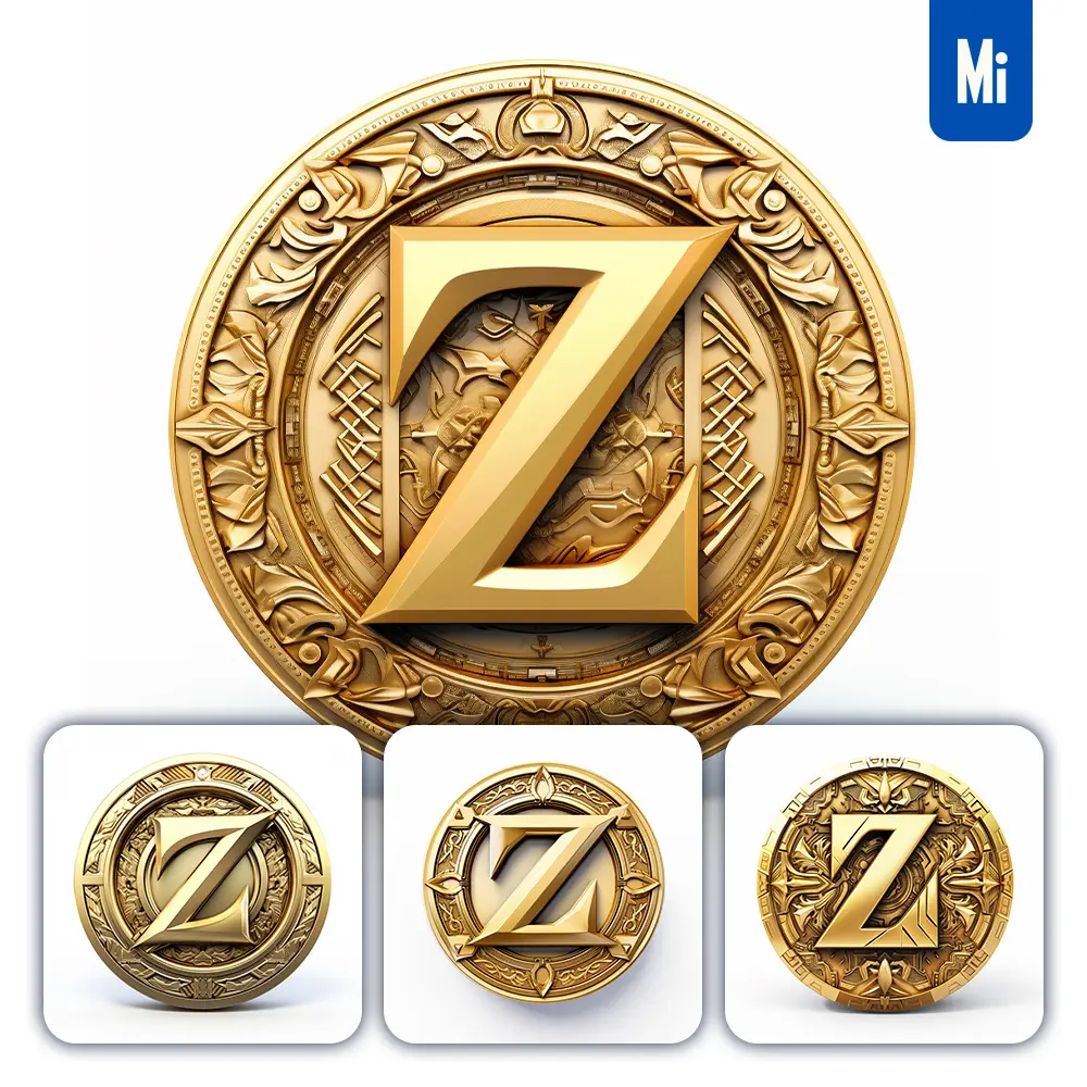 Midjourney Prompt Badge Logo Letter Z Gold Coin Golden