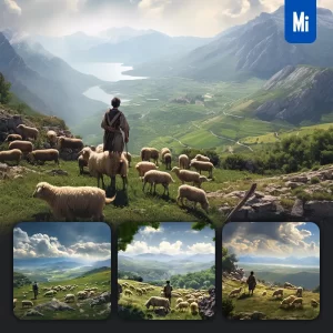 Midjourney Prompt Shepherd Sheepherder Sheep Mountain Scotland Grassland Hill