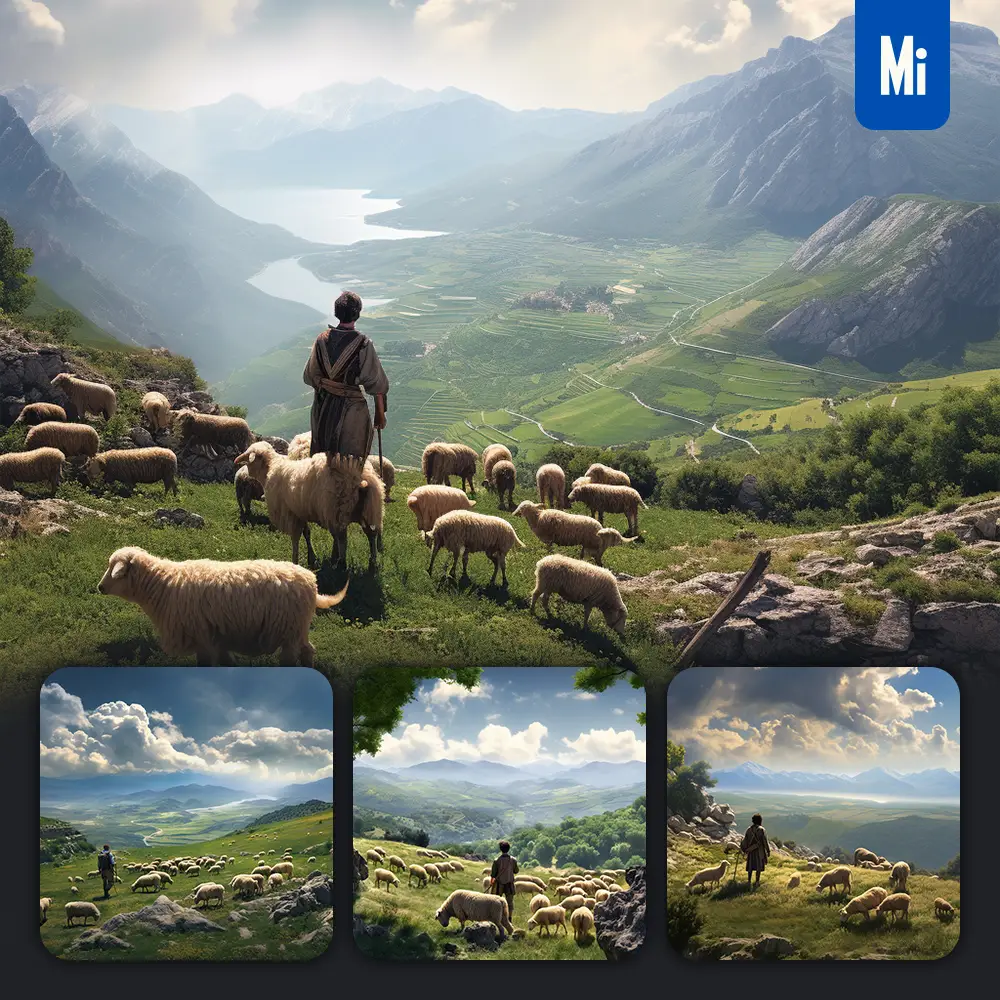 Midjourney Prompt Shepherd Sheepherder Sheep Mountain Scotland Grassland Hill