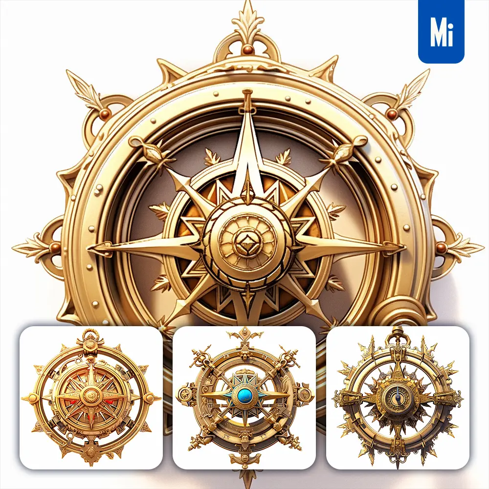 Midjourney Prompt Compass 3D Icon Gold