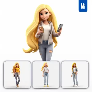Midjourney Prompt Woman Lady Girl Female Hair Cartoon 3D Barbie Doll Toy