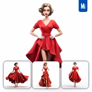 Midjourney Prompt Woman Female Lady Red Dress Cartoon 3D