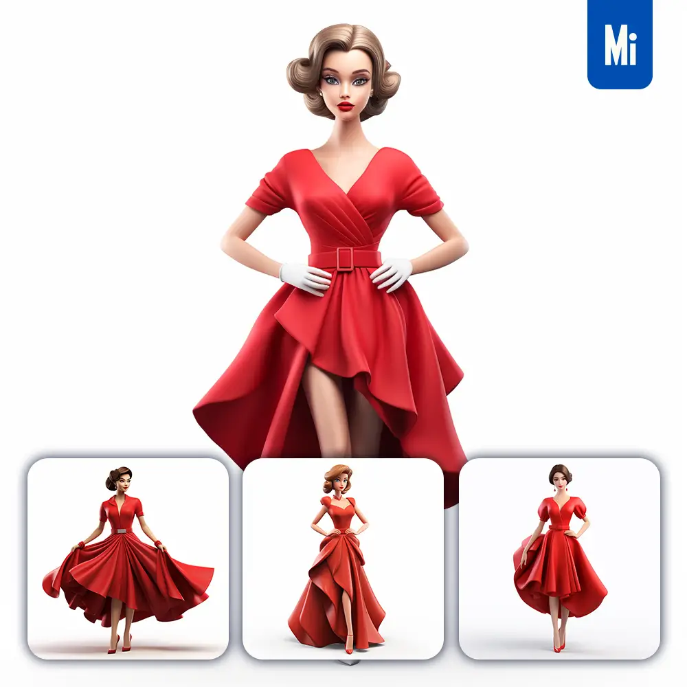 Midjourney Prompt Woman Female Lady Red Dress Cartoon 3D