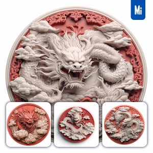 Midjourney Chinese Dragon Engraving Red Circle
