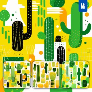 Midjourney Cactus Green Yellow Abstract Shape Illustration