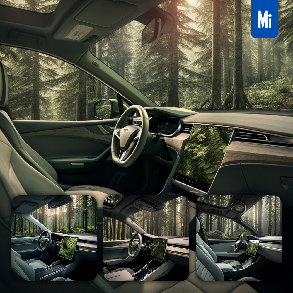 Midjourney Car Interior Forest Steering Wheel Photography