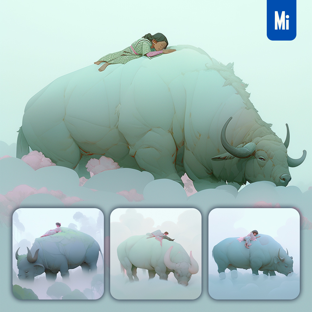 Midjourney Children Sleep Buffalo Illustration 3D Cartoon
