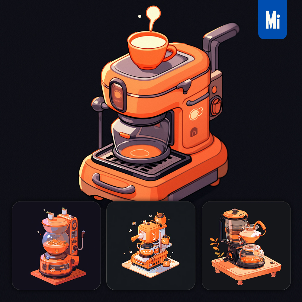 Midjourney Coffee Maker Machine Cute Isometric Illustration