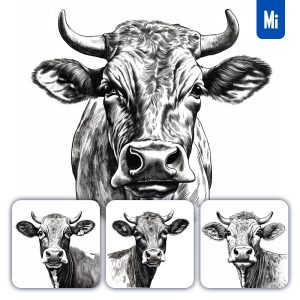 Midjourney Cow Head Sketch Vintage Illustration