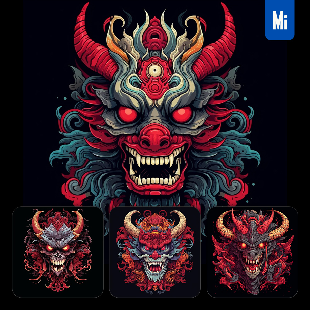 Midjourney Dragon Mask Tattoo Ghost Illstration