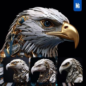 Midjourney Eagle Porcelain Head Robotic