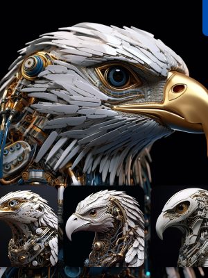 Midjourney Eagle Porcelain Head Robotic