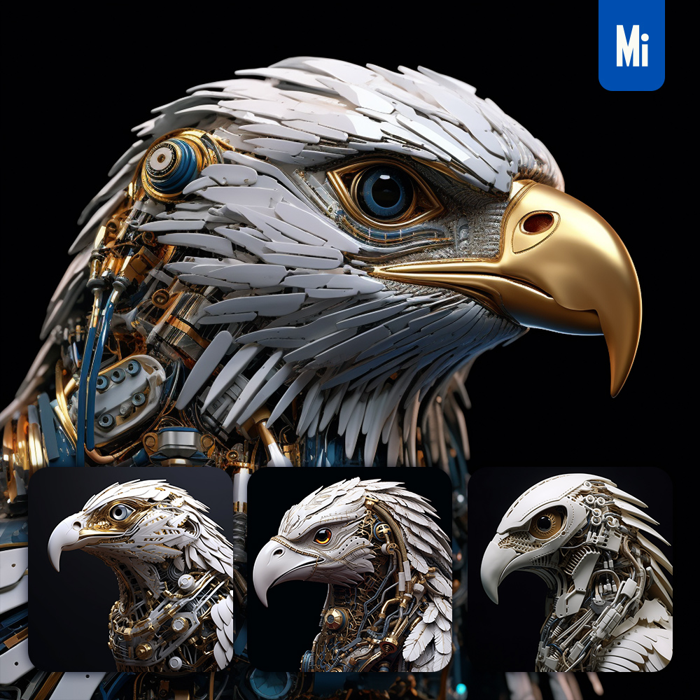 Midjourney Eagle Porcelain Head Robotic