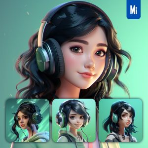 Midjourney Girl Cartoon Headset
