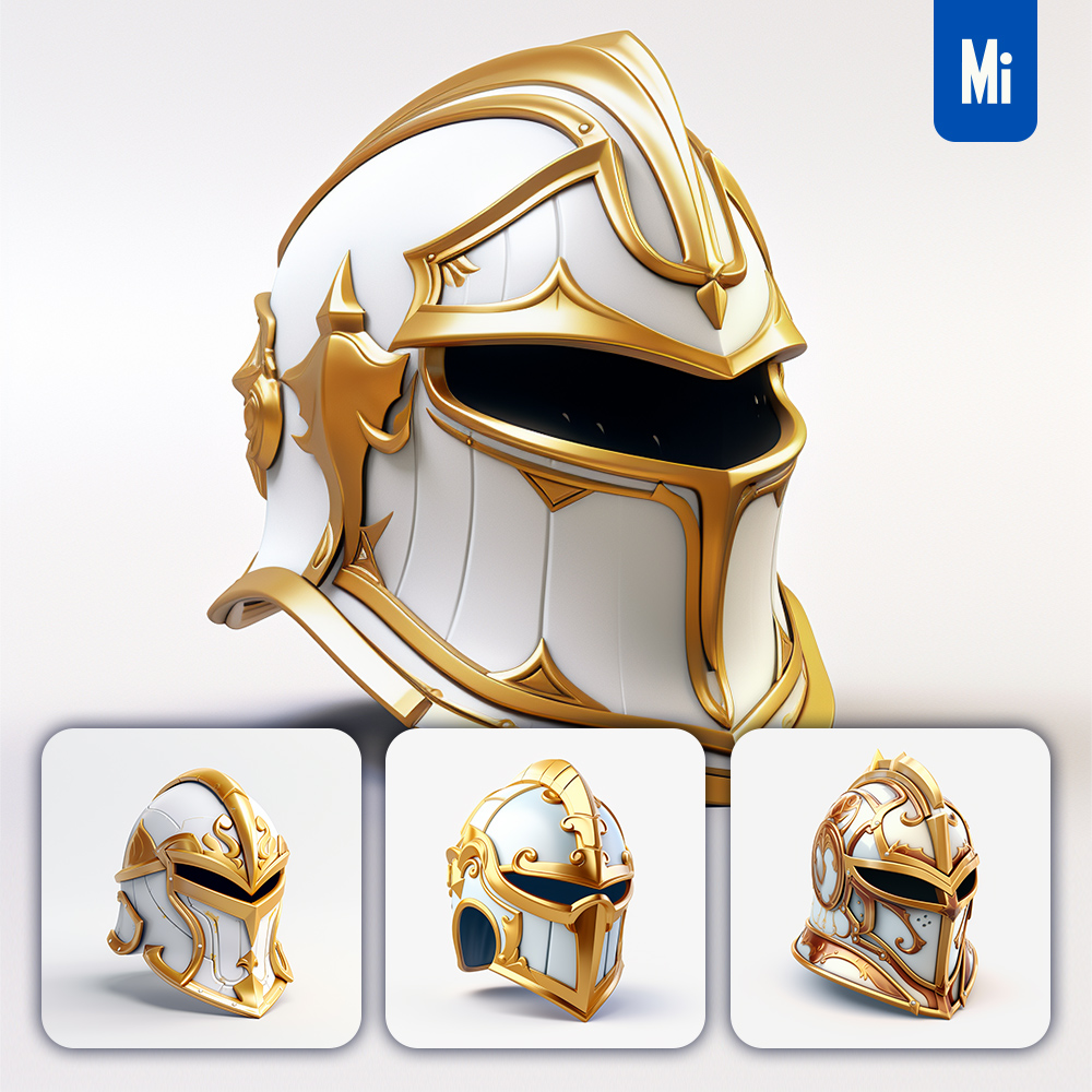 Midjourney Helmet Warrior Knight Gold Icon 3D Game