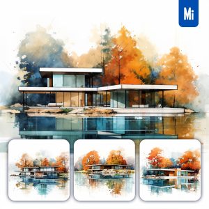 Midjourney House Watercolor Painting Villa