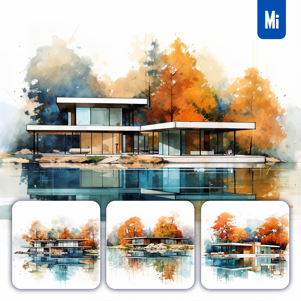 Midjourney House Watercolor Painting Villa