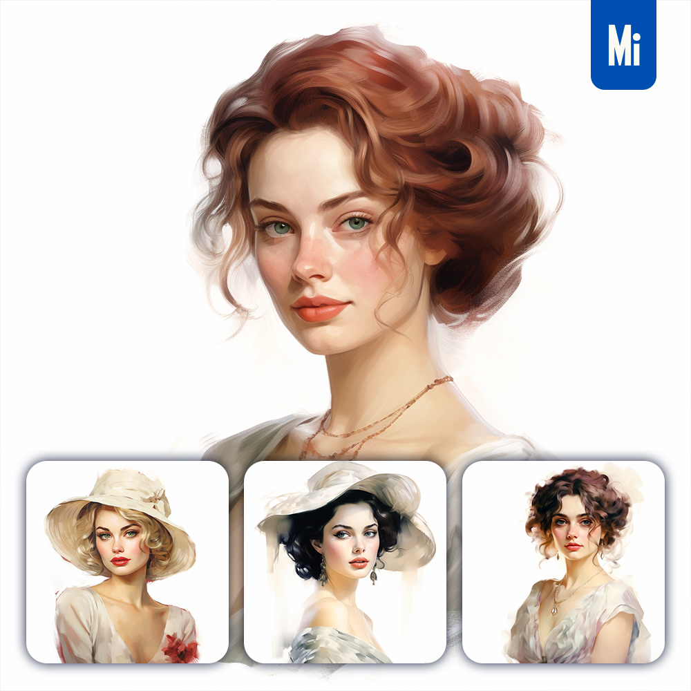 Midjourney Lady Woman Oil Painting Drawing Portrait