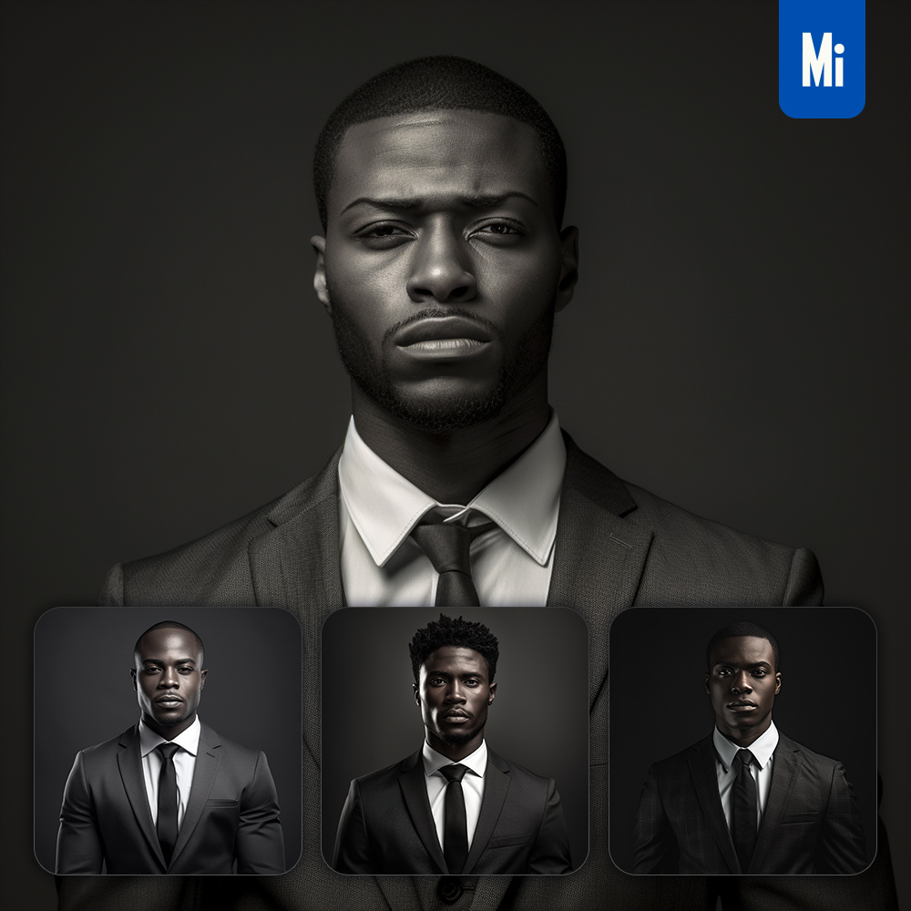 Midjourney Male African Man Black and White Head Photography