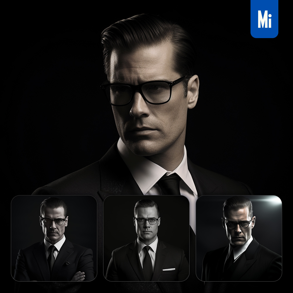 Midjourney Male Glasses Man Black and White Head Photography