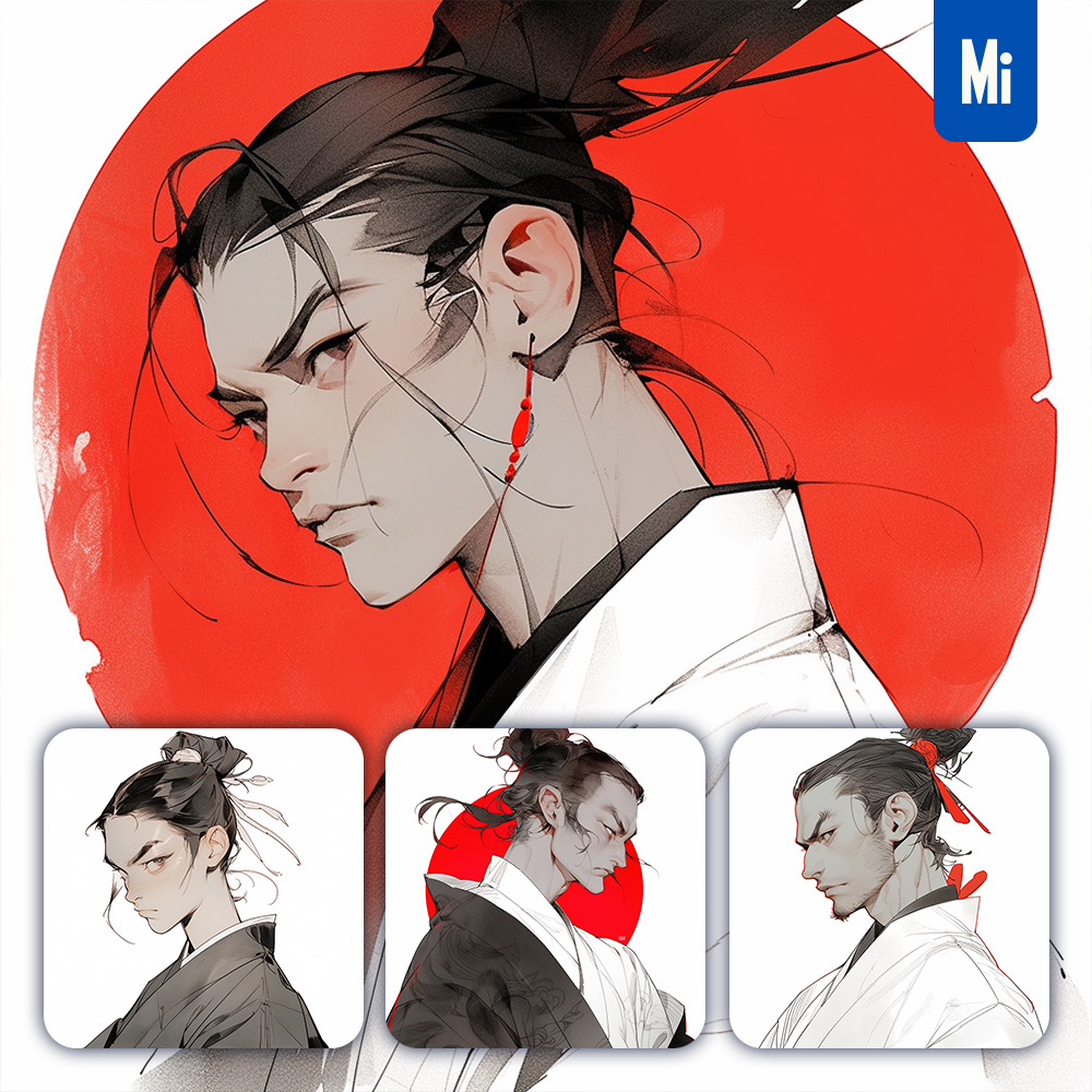 Midjourney Man Warrior Japanese Painting