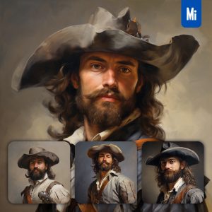 Midjourney Musketeer Man Beard Oil Painting Drawing Portrait