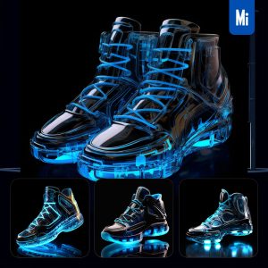 Midjourney Robot Shoe Mechanical Blue Transparent Anatomy