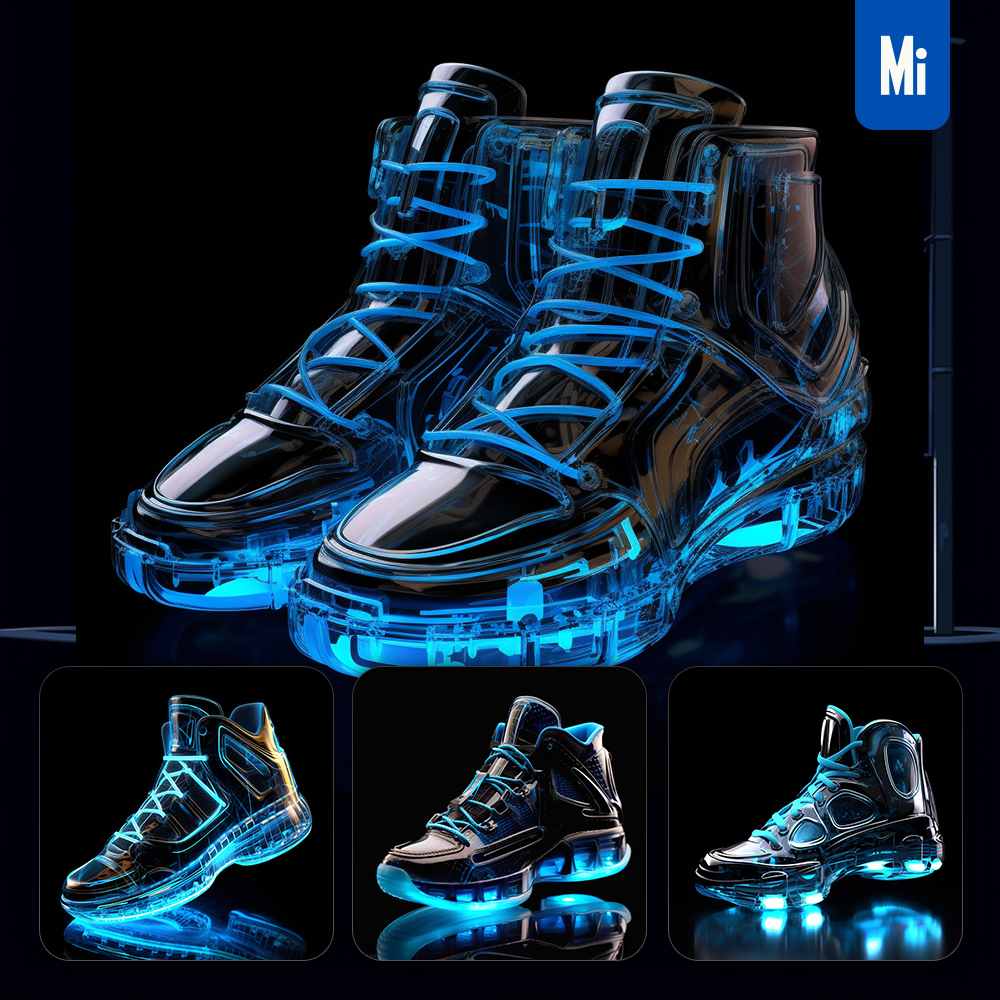 Midjourney Robot Shoe Mechanical Blue Transparent Anatomy