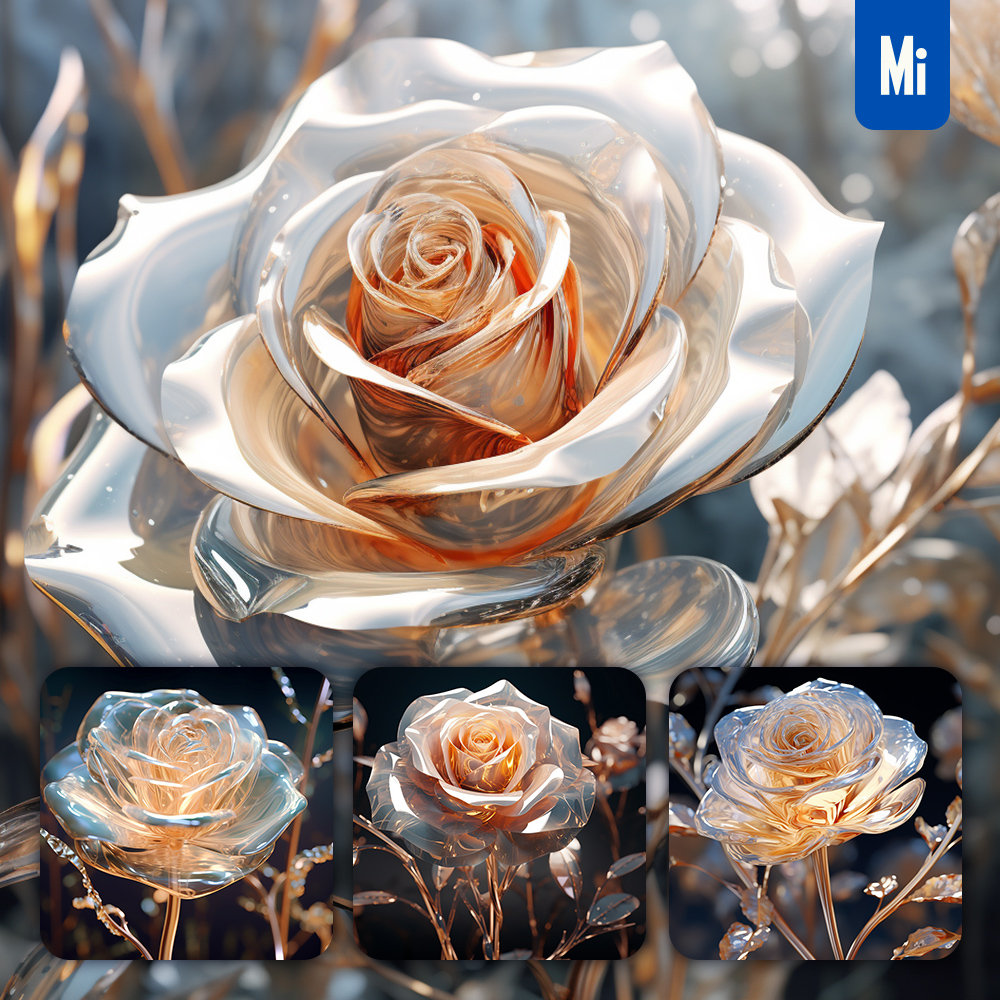 Midjourney Rose Flower Plant Glass Photography