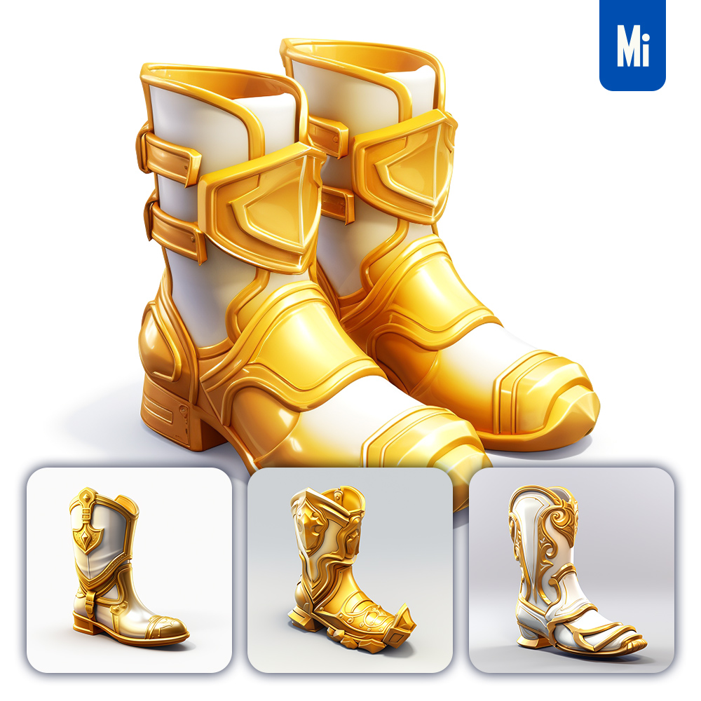 Midjourney Shoe Boot Warrior Gold Icon 3D Game