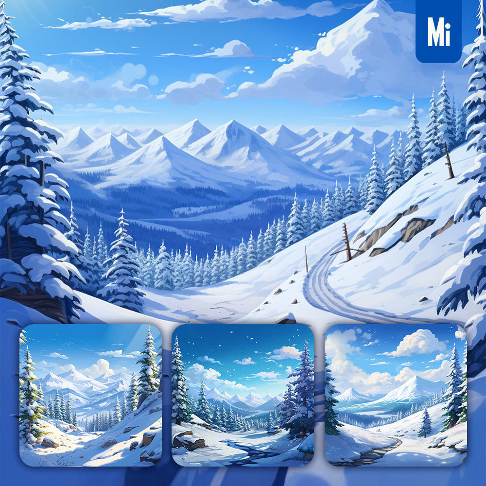 Midjourney Snow Tree Mountain Illustration