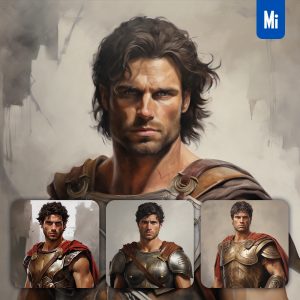 Midjourney Spartan Warrior Man Oil Painting Drawing Portrait