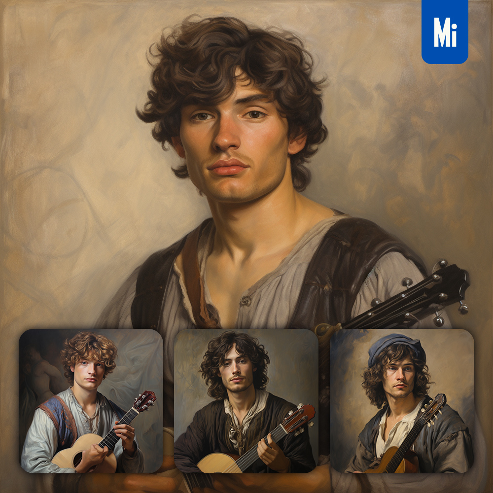 Midjourney Troubadour Man Oil Painting Drawing Portrait