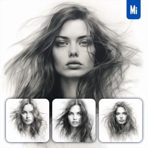 Midjourney Woman Female Face Sketch Pencil Drawing