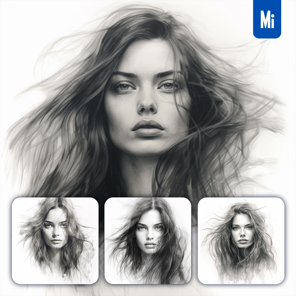 Midjourney Woman Female Face Sketch Pencil Drawing