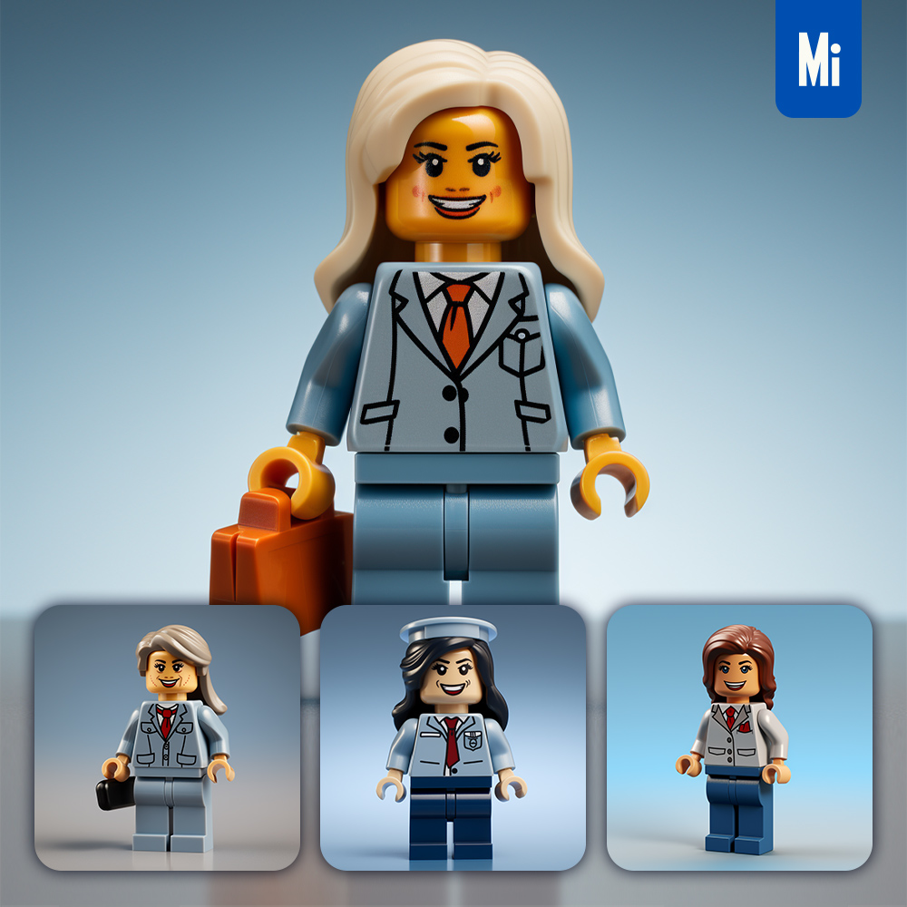 Midjourney Woman Office Clerk Stewardess Lego 3D Character Toy Game