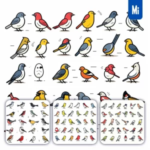 Midjourney Prompt Bird Icon Set Cartoon Vector