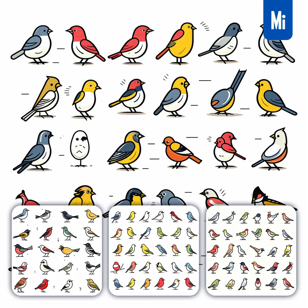 Midjourney Prompt Bird Icon Set Cartoon Vector